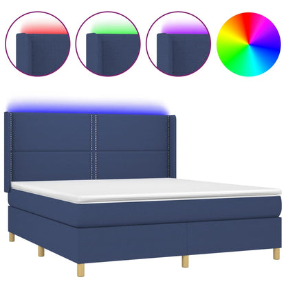 Letto a Molle con Materasso e LED Blu 180x200 cm in Tessuto - homemem39