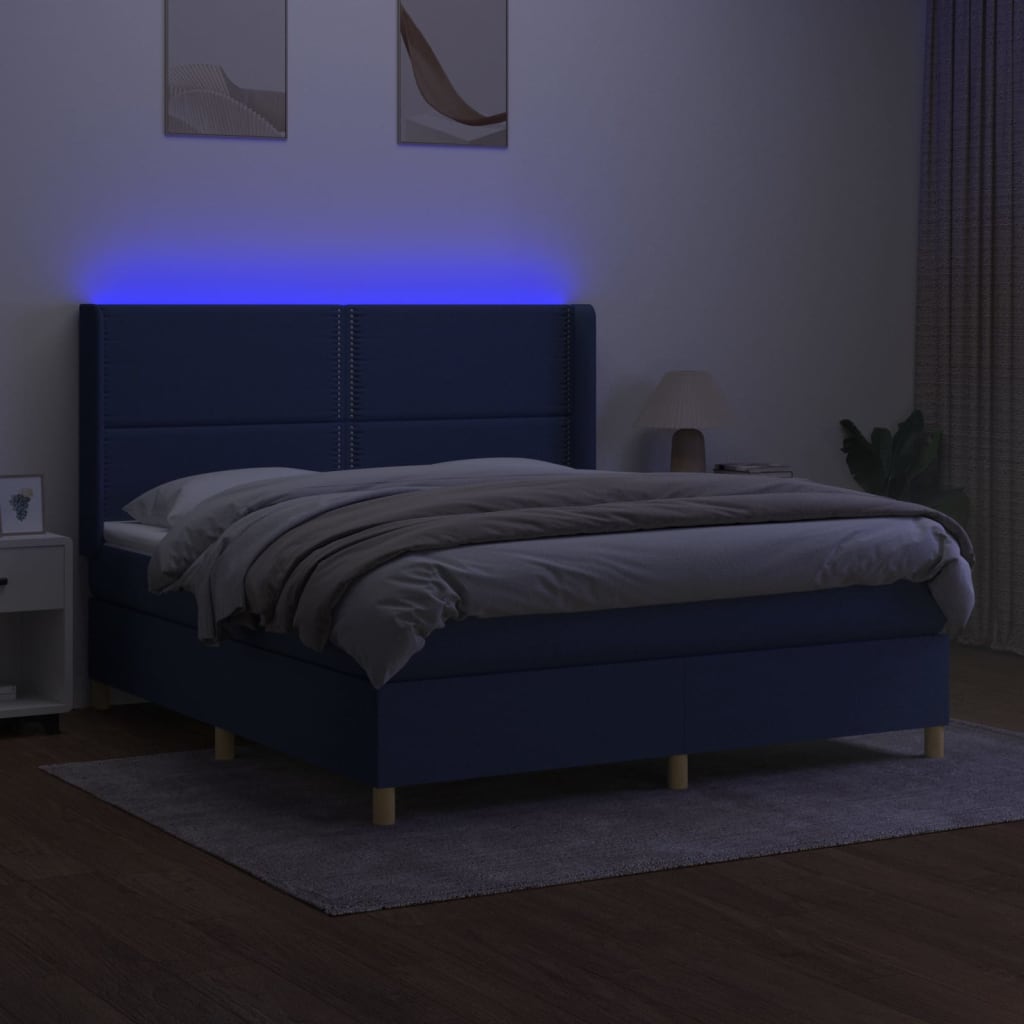 Letto a Molle con Materasso e LED Blu 180x200 cm in Tessuto - homemem39
