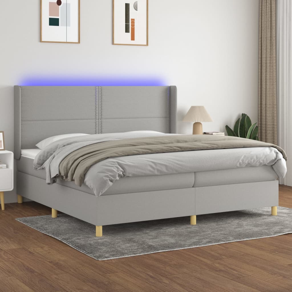 Letto a Molle Materasso e LED Grigio Chiaro 200x200 cm Tessuto - homemem39