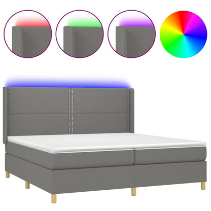 Letto a Molle Materasso e LED Grigio Scuro 200x200cm in Tessuto - homemem39