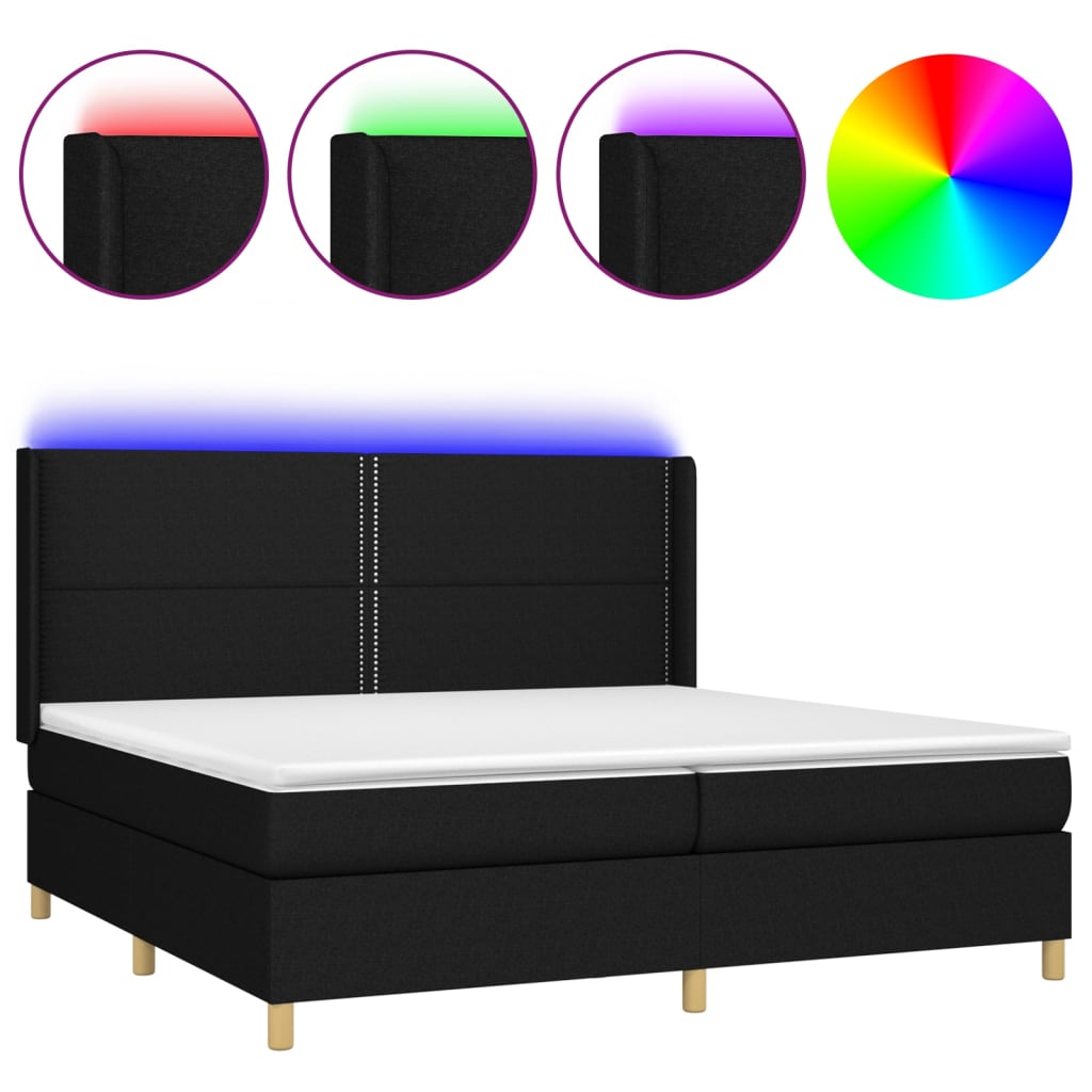 Letto a Molle Materasso e LED Nero 200x200cm in Tessuto - homemem39