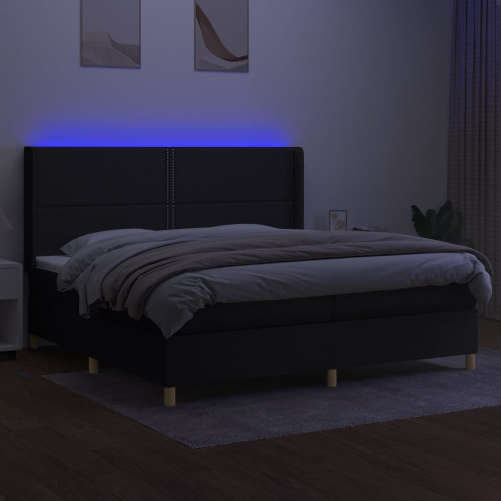 Letto a Molle Materasso e LED Nero 200x200cm in Tessuto - homemem39