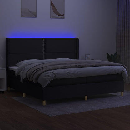 Letto a Molle Materasso e LED Nero 200x200cm in Tessuto - homemem39