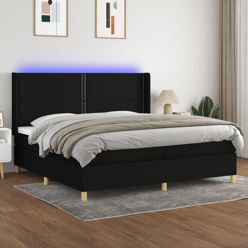 Letto a Molle Materasso e LED Nero 200x200cm in Tessuto - homemem39