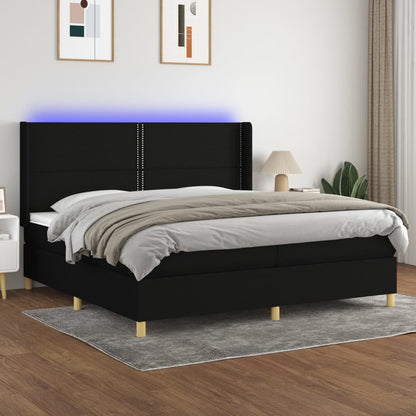 Letto a Molle Materasso e LED Nero 200x200cm in Tessuto - homemem39