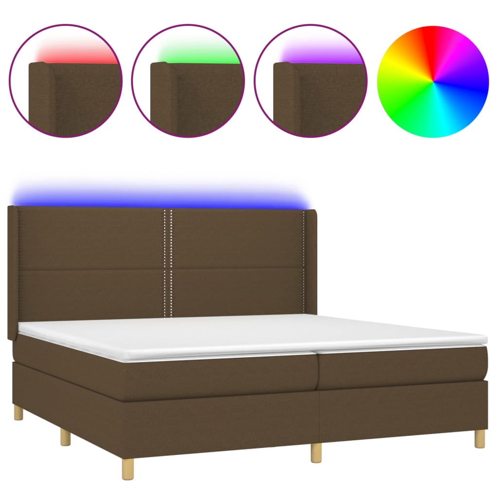 Letto a Molle Materasso e LED MarroneScuro 200x200cm in Tessuto | homemem39