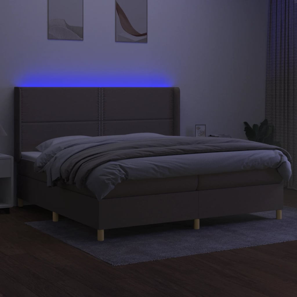 Letto a Molle Materasso e LED tortora 200x200cm in Tessuto - homemem39