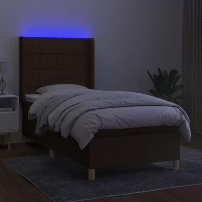 Letto a Molle Materasso e LED Marrone Scuro 90x190cm in Tessuto | homemem39