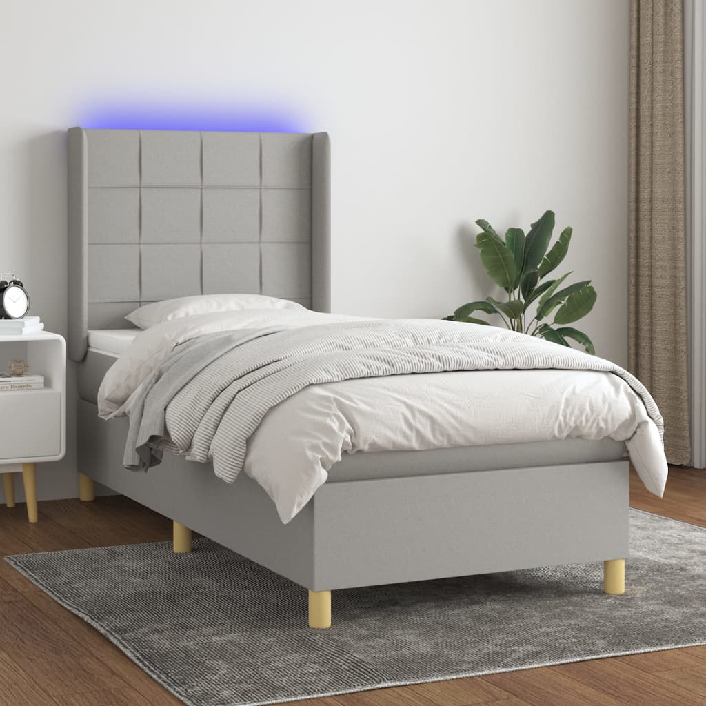 Letto a Molle Materasso e LED Grigio Chiaro 90x200 cm Tessuto | homemem39