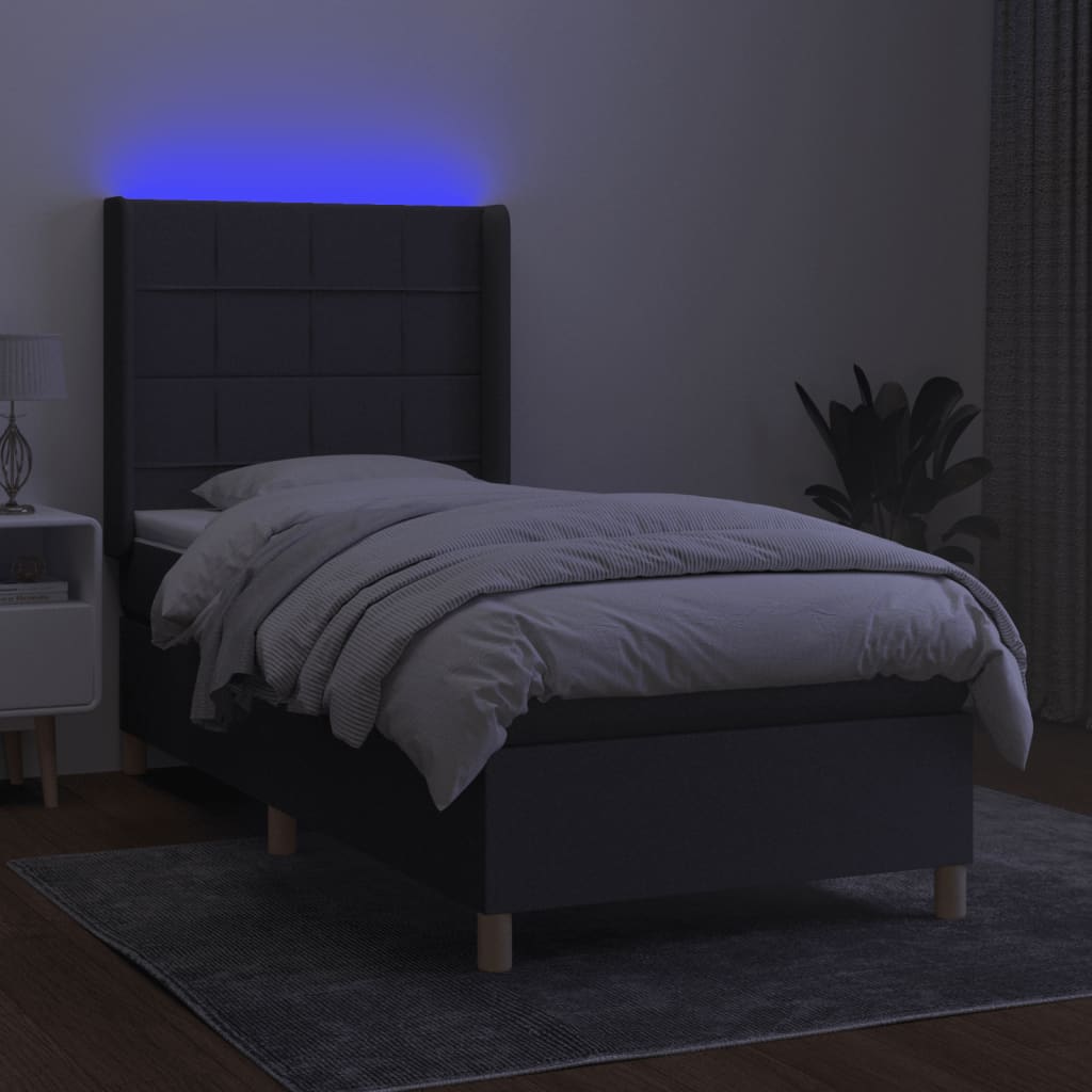 Letto a Molle Materasso e LED Grigio Scuro 90x200 cm in Tessuto - homemem39