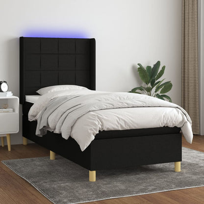 Letto a Molle con Materasso e LED Nero 90x200 cm in Tessuto - homemem39
