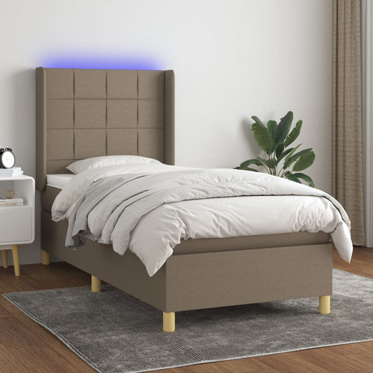 Letto a Molle con Materasso e LED Tortora 90x200 cm in Tessuto - homemem39