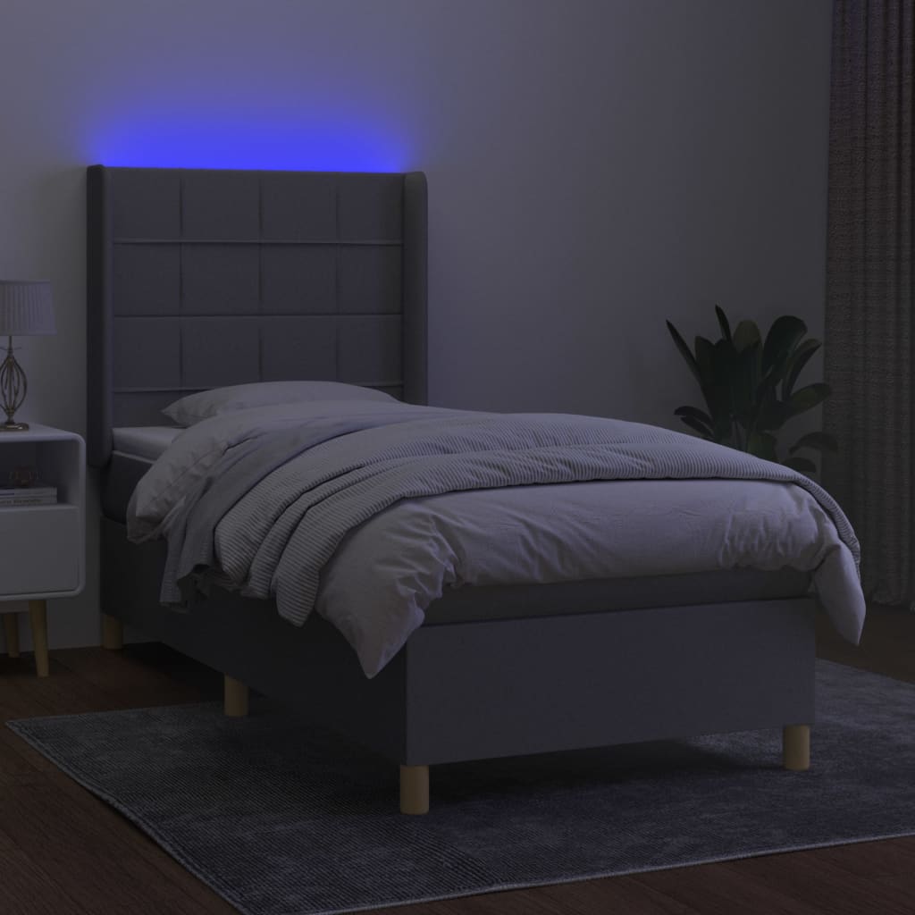 Letto a Molle Materasso e LED Grigio Chiaro 100x200 cm Tessuto - homemem39