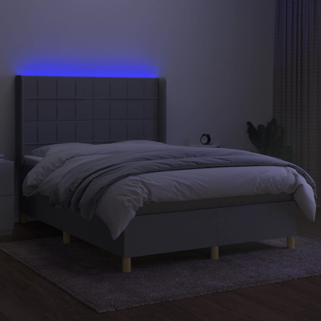 Letto a Molle Materasso e LED Grigio Chiaro 140x190 cm Tessuto | homemem39