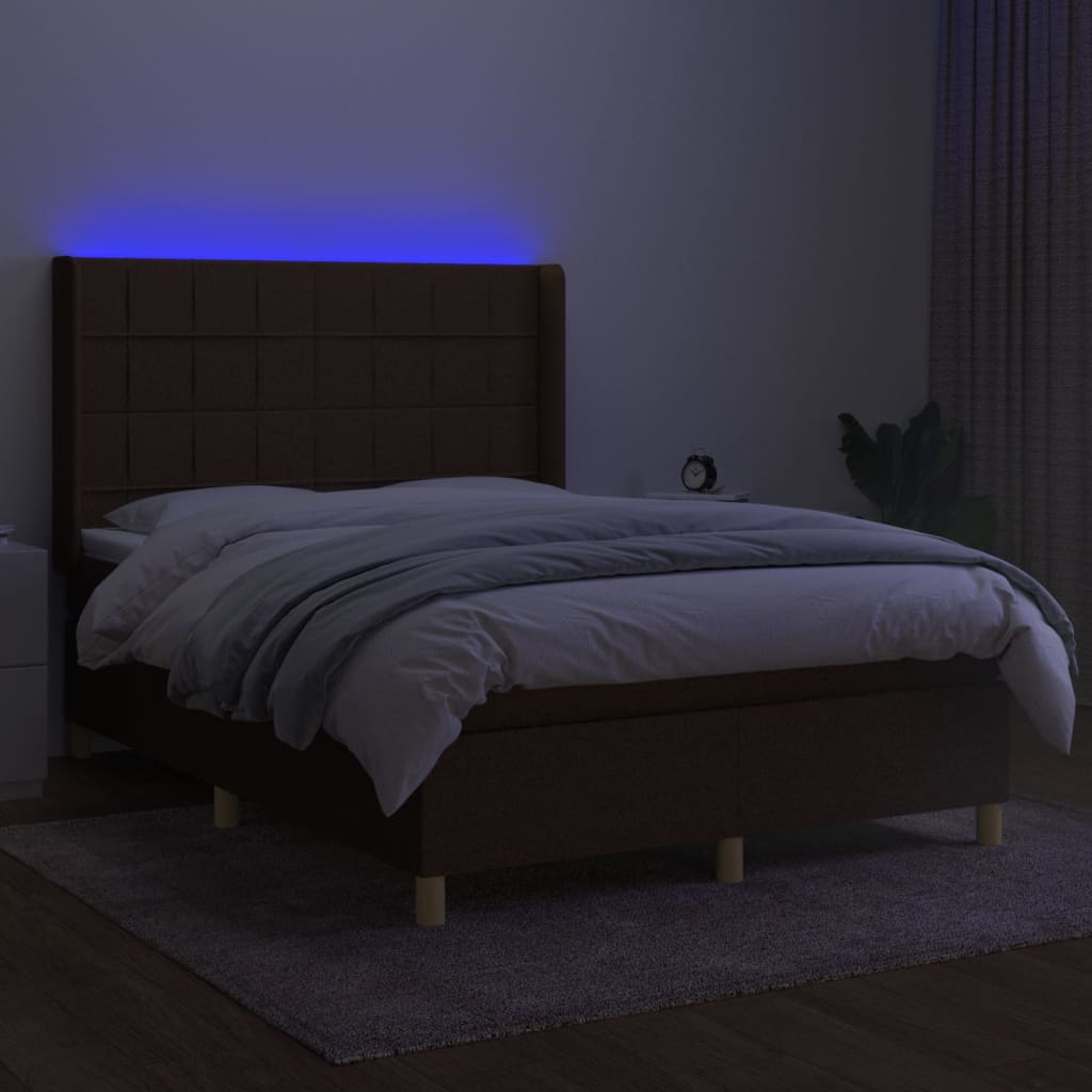 Letto a Molle Materasso e LED MarroneScuro 140x190cm in Tessuto | homemem39