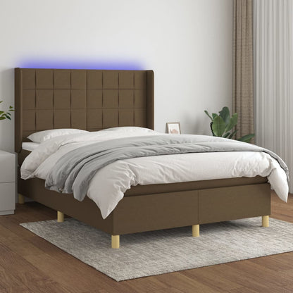 Letto a Molle Materasso e LED MarroneScuro 140x190cm in Tessuto | homemem39