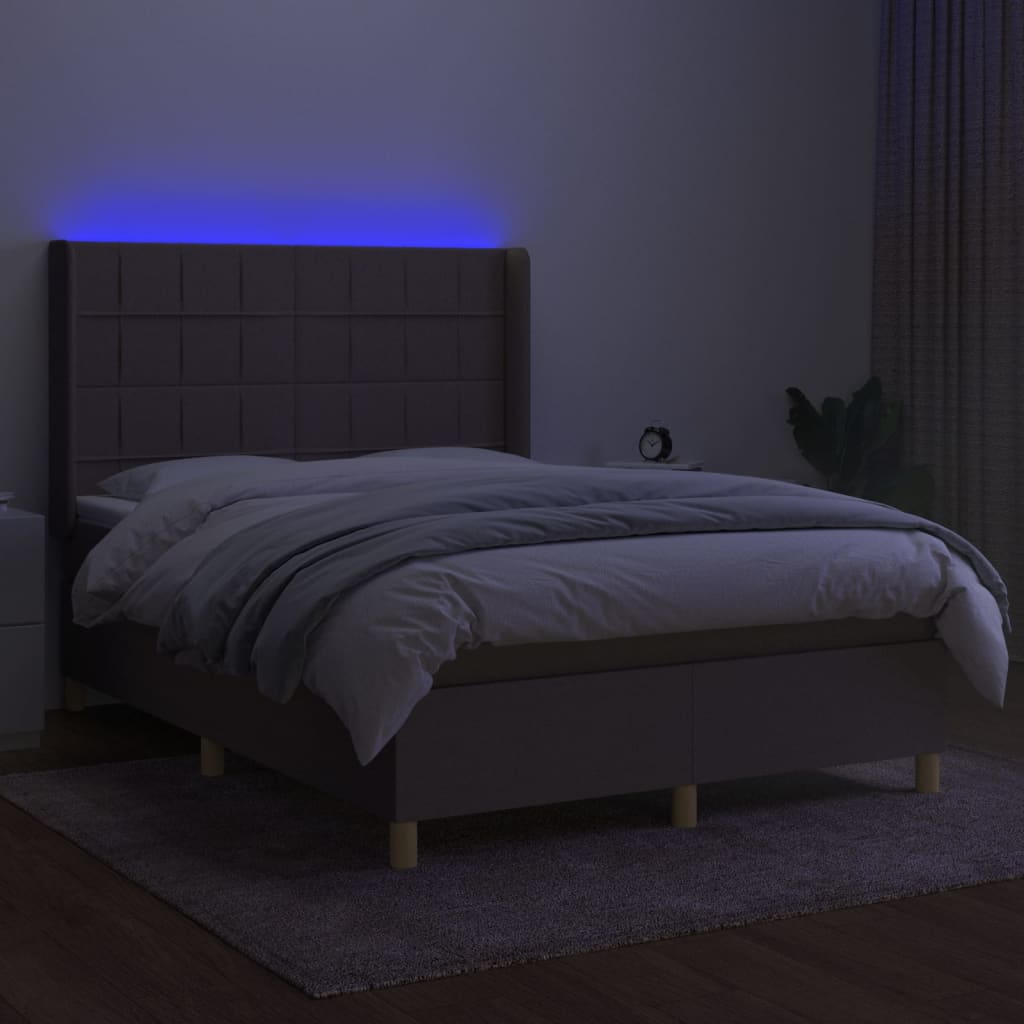 Letto a Molle con Materasso e LED Tortora 140x190 cm in Tessuto - homemem39