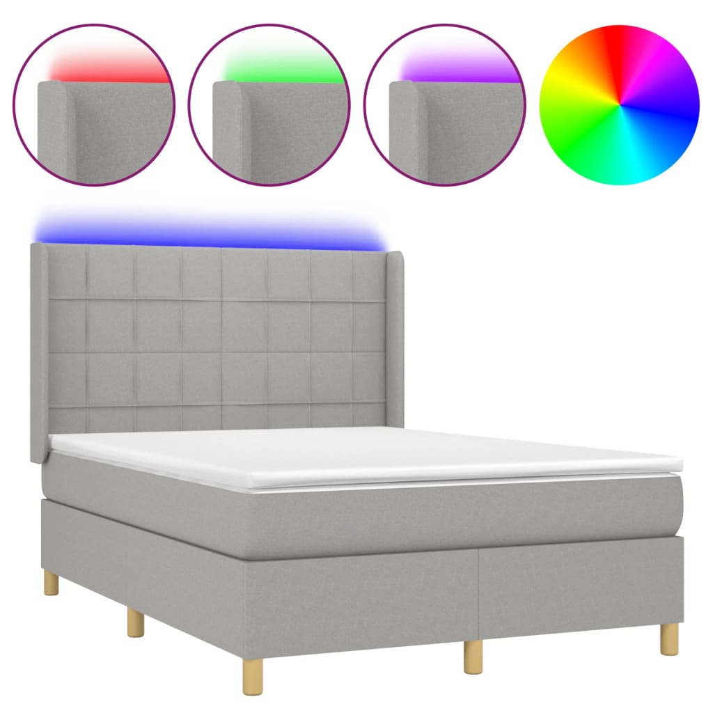 Letto a Molle Materasso e LED Grigio Chiaro 140x200 cm Tessuto - homemem39