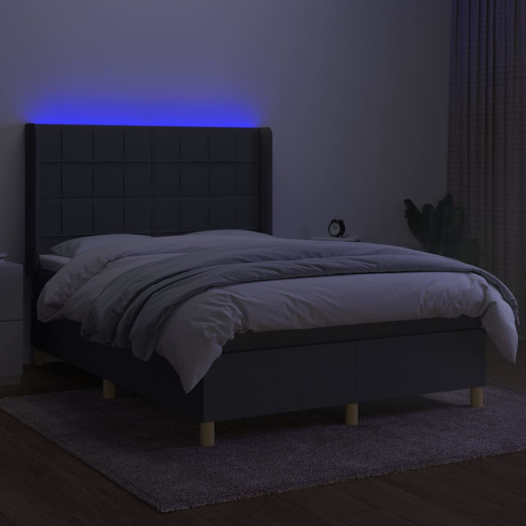Letto a Molle Materasso e LED Grigio Scuro 140x200cm in Tessuto - homemem39