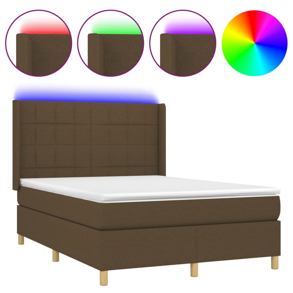 Letto a Molle Materasso e LED Marrone Scuro 140x200 cm Tessuto | homemem39