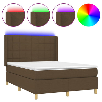 Letto a Molle Materasso e LED Marrone Scuro 140x200 cm Tessuto | homemem39