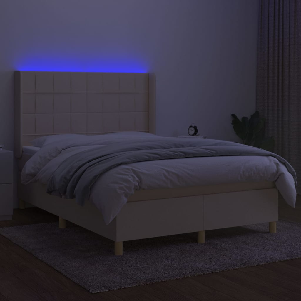 Letto a Molle con Materasso e LED Crema 140x200 cm in Tessuto - homemem39