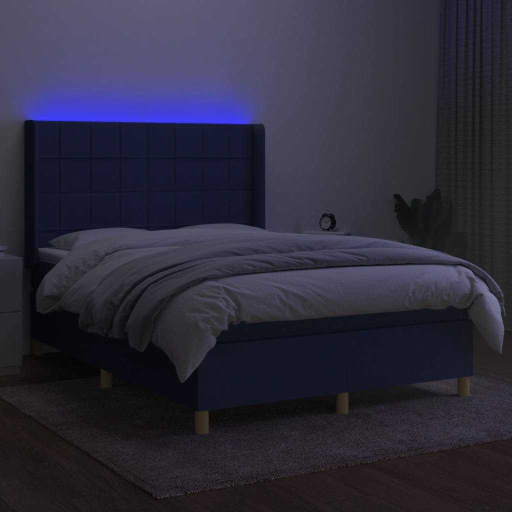 Letto a Molle con Materasso e LED Blu 140x200 cm in Tessuto - homemem39