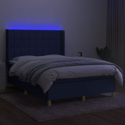 Letto a Molle con Materasso e LED Blu 140x200 cm in Tessuto - homemem39