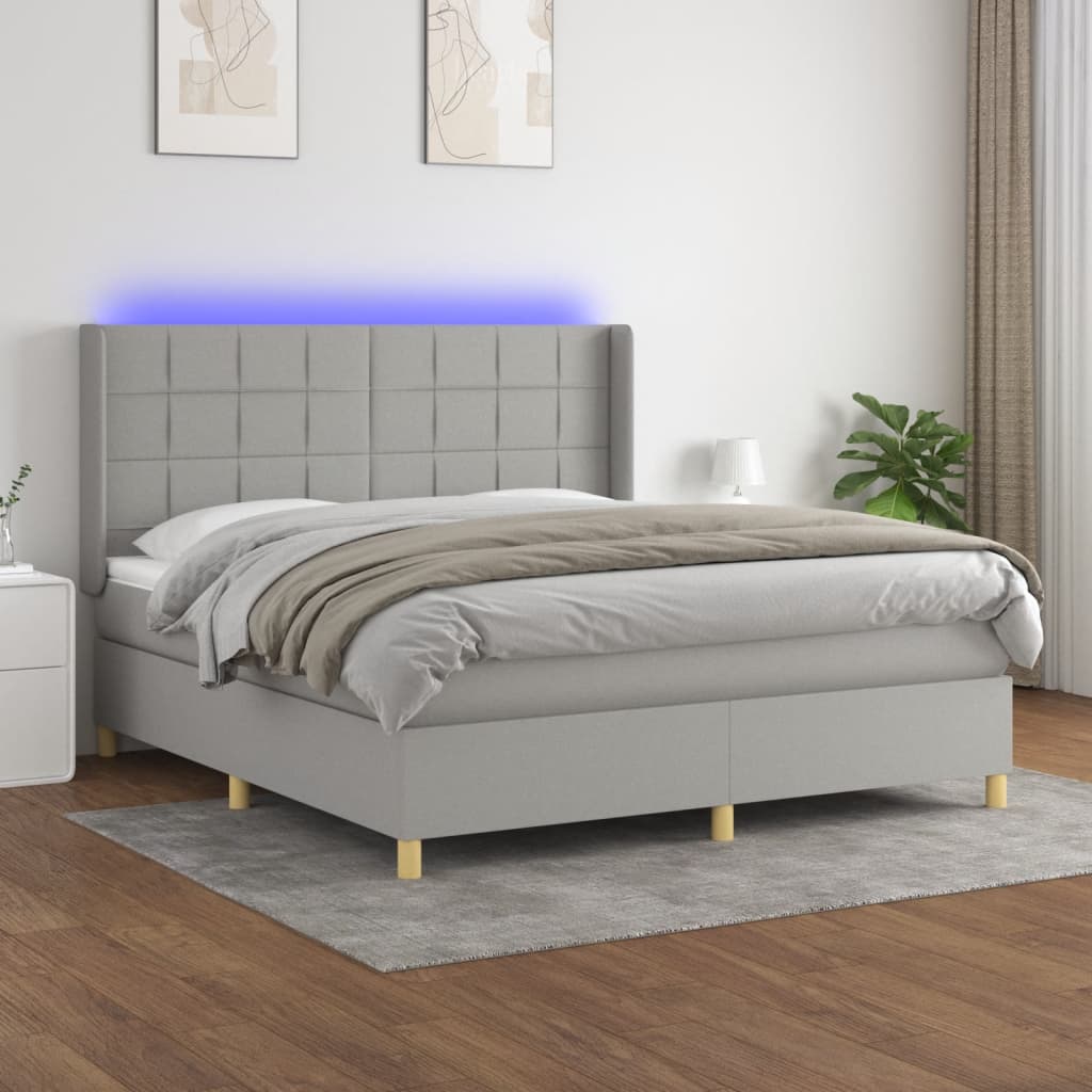 Letto a Molle Materasso e LED Grigio Chiaro 160x200 cm Tessuto - homemem39