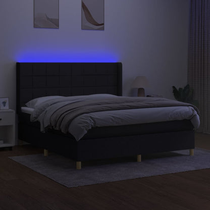 Letto a Molle con Materasso e LED Nero 160x200 cm in Tessuto | homemem39