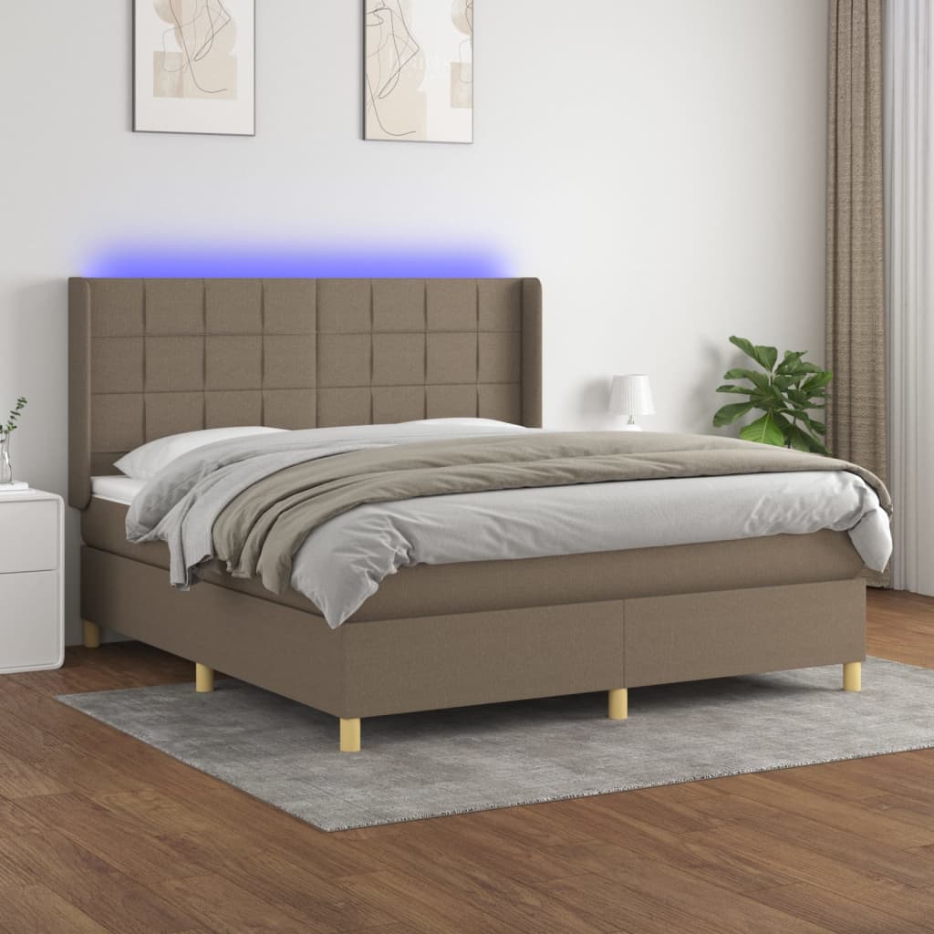 Letto a Molle con Materasso e LED Tortora 160x200 cm in Tessuto - homemem39