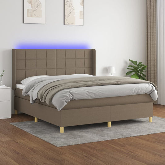 Letto a Molle con Materasso e LED Tortora 160x200 cm in Tessuto - homemem39
