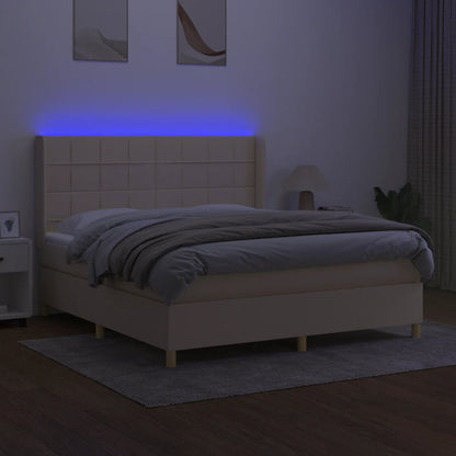 Letto a Molle con Materasso e LED Crema 160x200 cm in Tessuto - homemem39