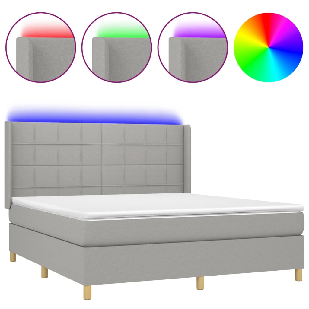 Letto a Molle Materasso e LED Grigio Chiaro 180x200 cm Tessuto - homemem39