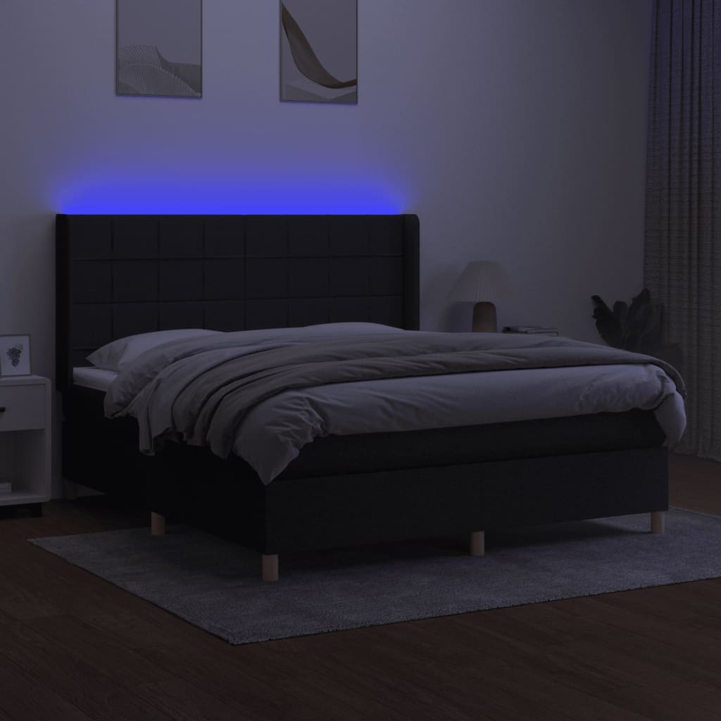 Letto a Molle con Materasso e LED Nero 180x200cm in Tessuto - homemem39