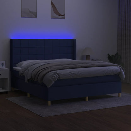 Letto a Molle con Materasso e LED Blu 180x200 cm in Tessuto - homemem39