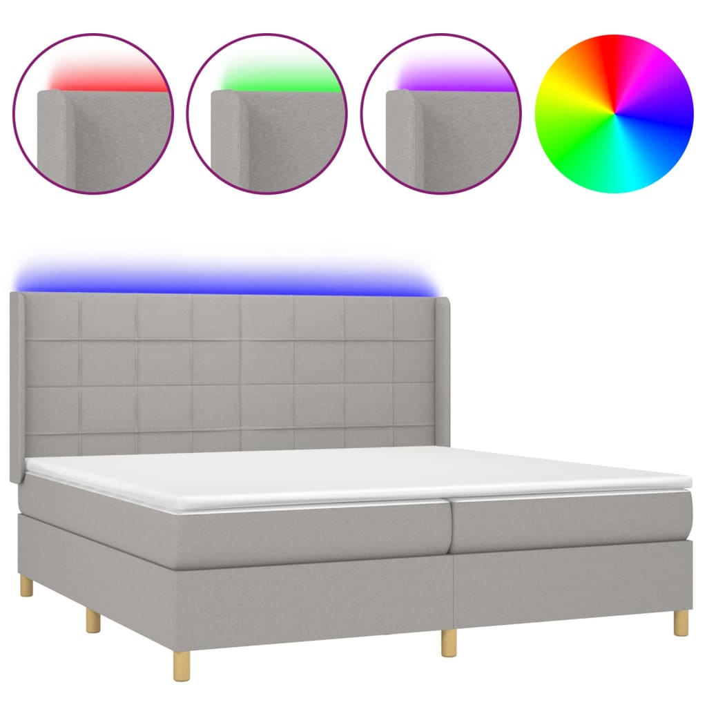 Letto a Molle Materasso e LED Grigio Chiaro 200x200 cm Tessuto - homemem39