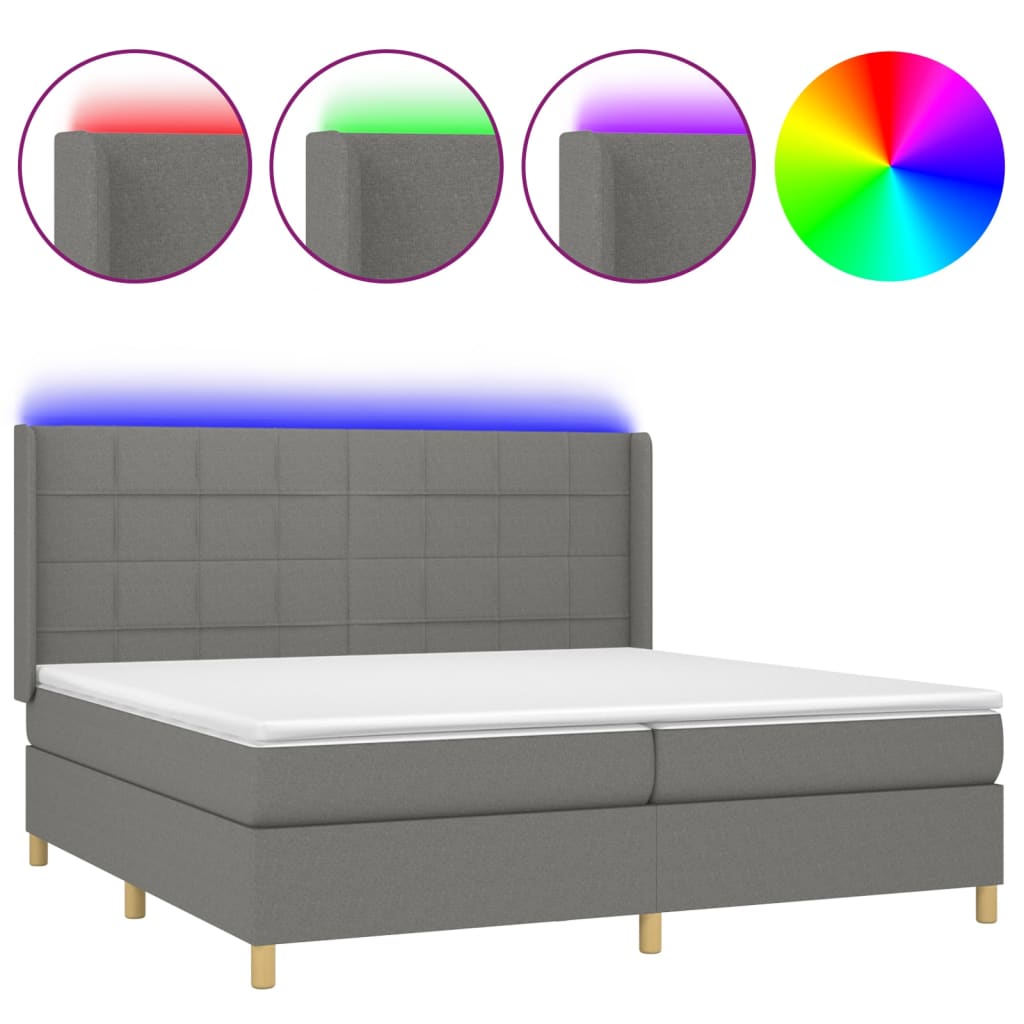 Letto a Molle Materasso e LED Grigio Scuro 200x200cm in Tessuto - homemem39