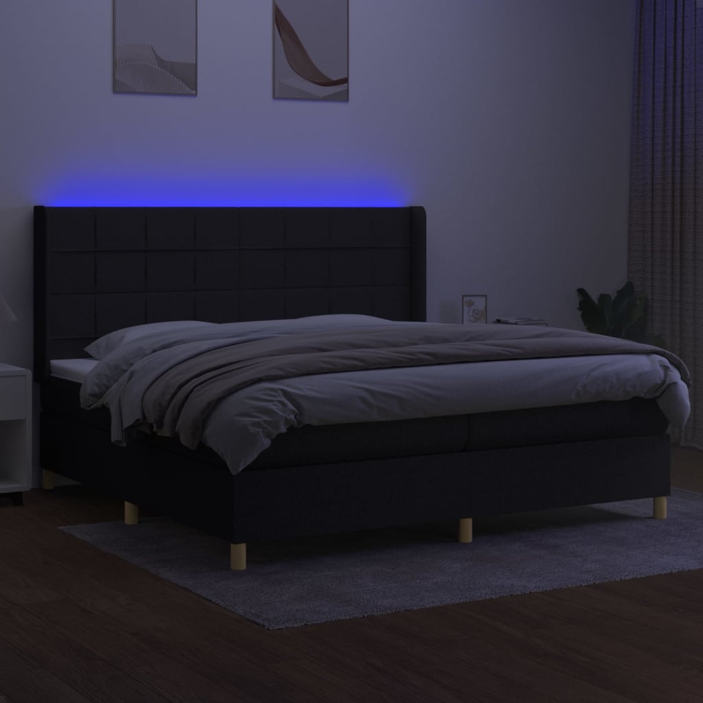 Letto a Molle Materasso e LED Nero 200x200cm in Tessuto - homemem39