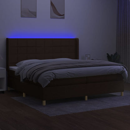 Letto a Molle Materasso e LED Marronescuro 200x200cm in Tessuto | homemem39