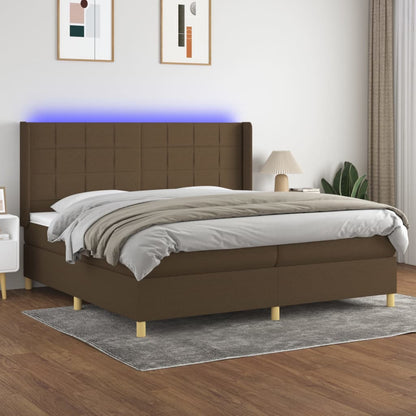 Letto a Molle Materasso e LED Marronescuro 200x200cm in Tessuto | homemem39