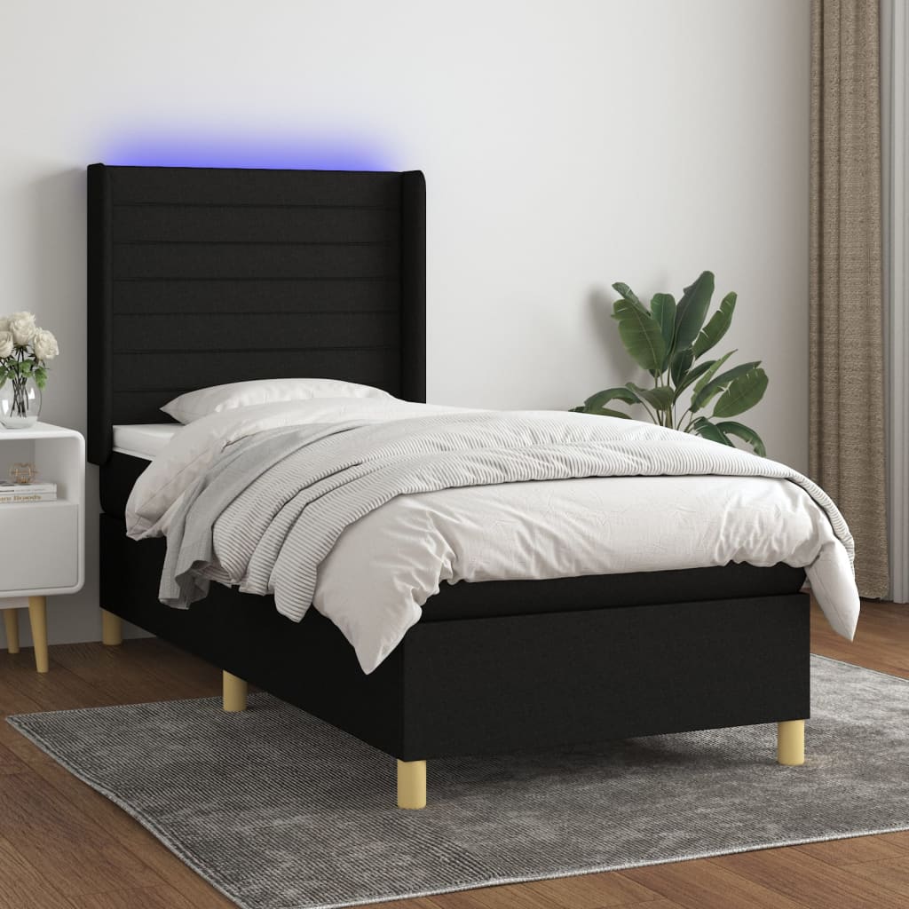 Letto a Molle con Materasso e LED Nero 80x200 cm in Tessuto - homemem39
