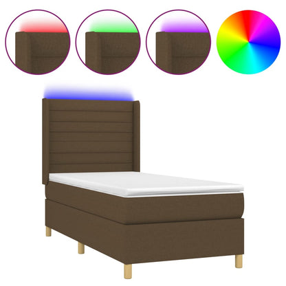 Letto a Molle Materasso e LED Marrone Scuro 80x200cm in Tessuto | homemem39