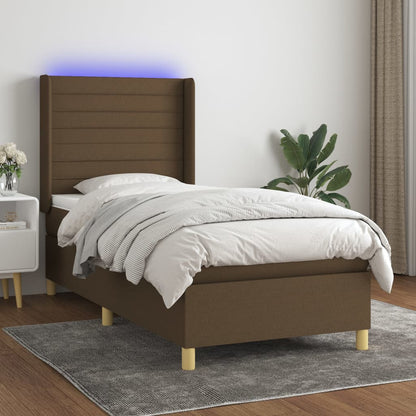 Letto a Molle Materasso e LED Marrone Scuro 80x200cm in Tessuto | homemem39