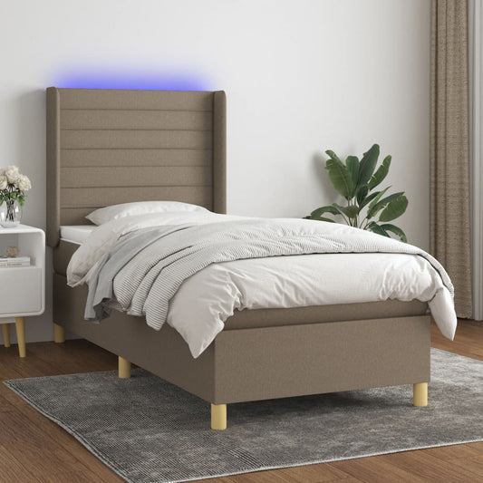 Letto a Molle con Materasso e LED Tortora 80x200 cm in Tessuto - homemem39