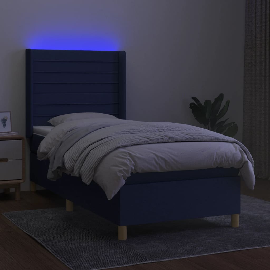 Letto a Molle con Materasso e LED Blu 80x200 cm in Tessuto | homemem39