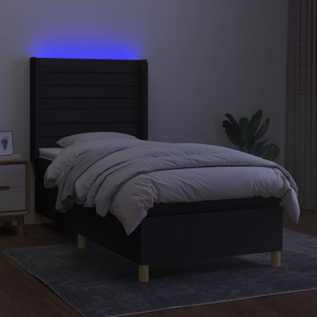 Letto a Molle con Materasso e LED Nero 90x190 cm in Tessuto - homemem39