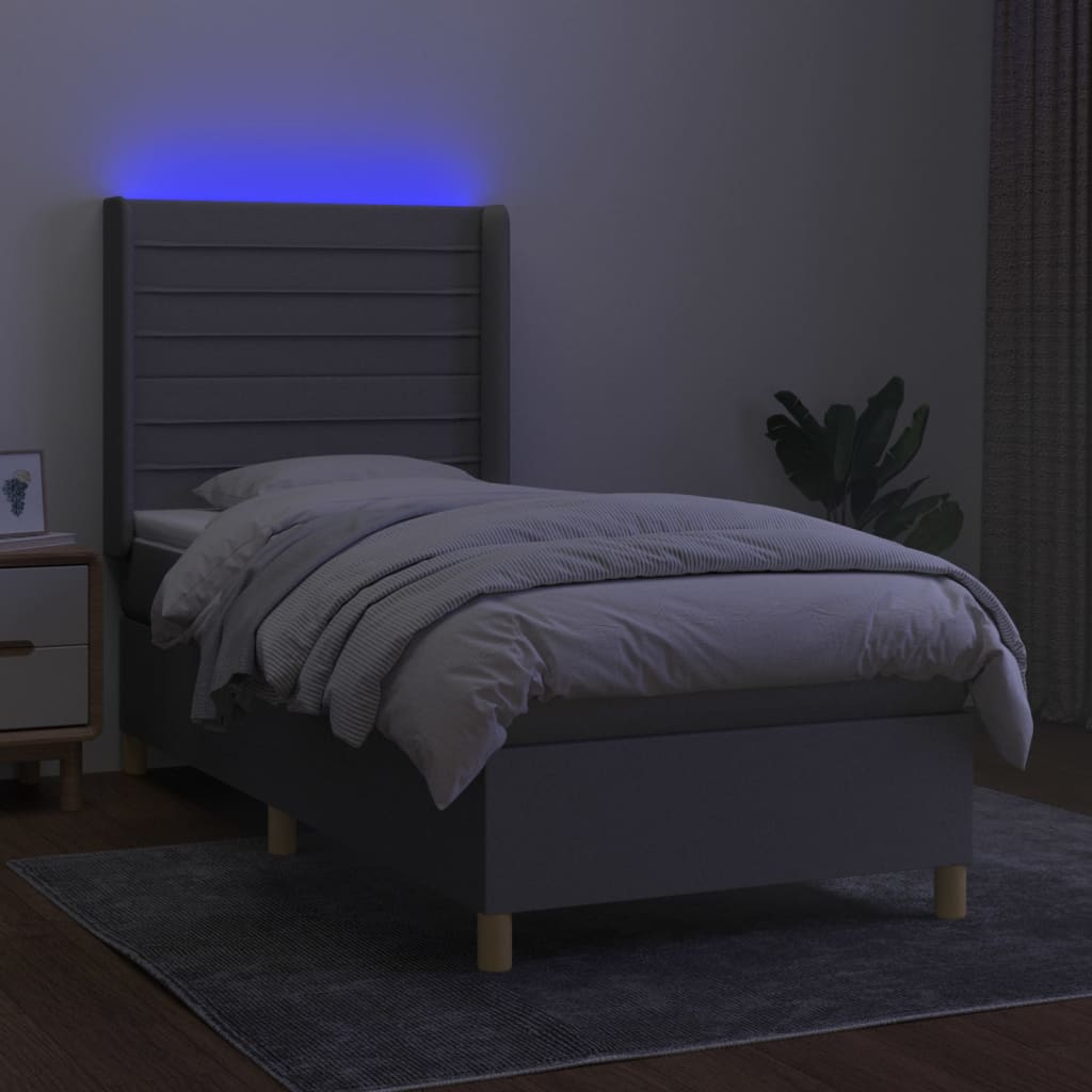 Letto a Molle Materasso e LED Grigio Chiaro 90x200 cm Tessuto | homemem39