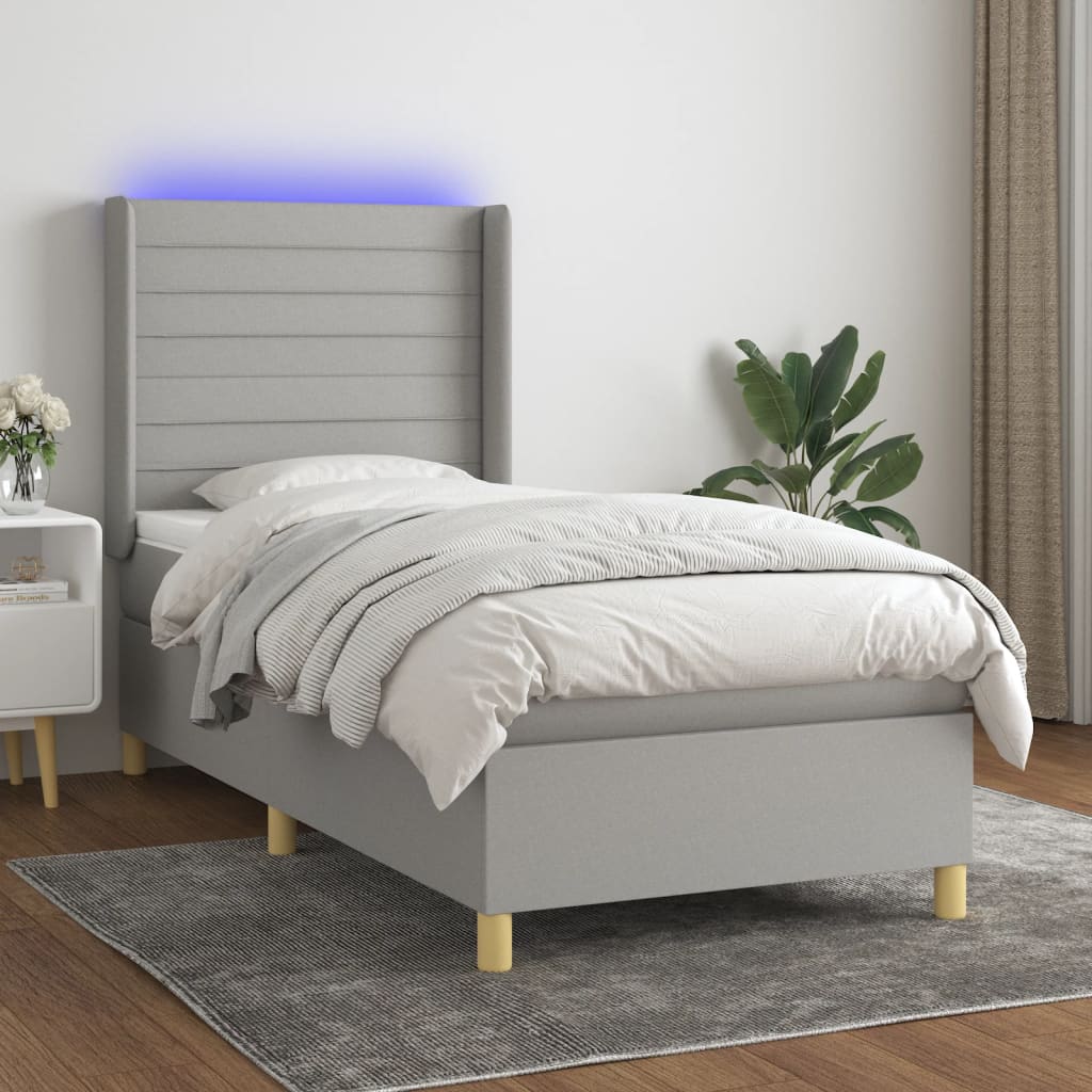 Letto a Molle Materasso e LED Grigio Chiaro 90x200 cm Tessuto | homemem39