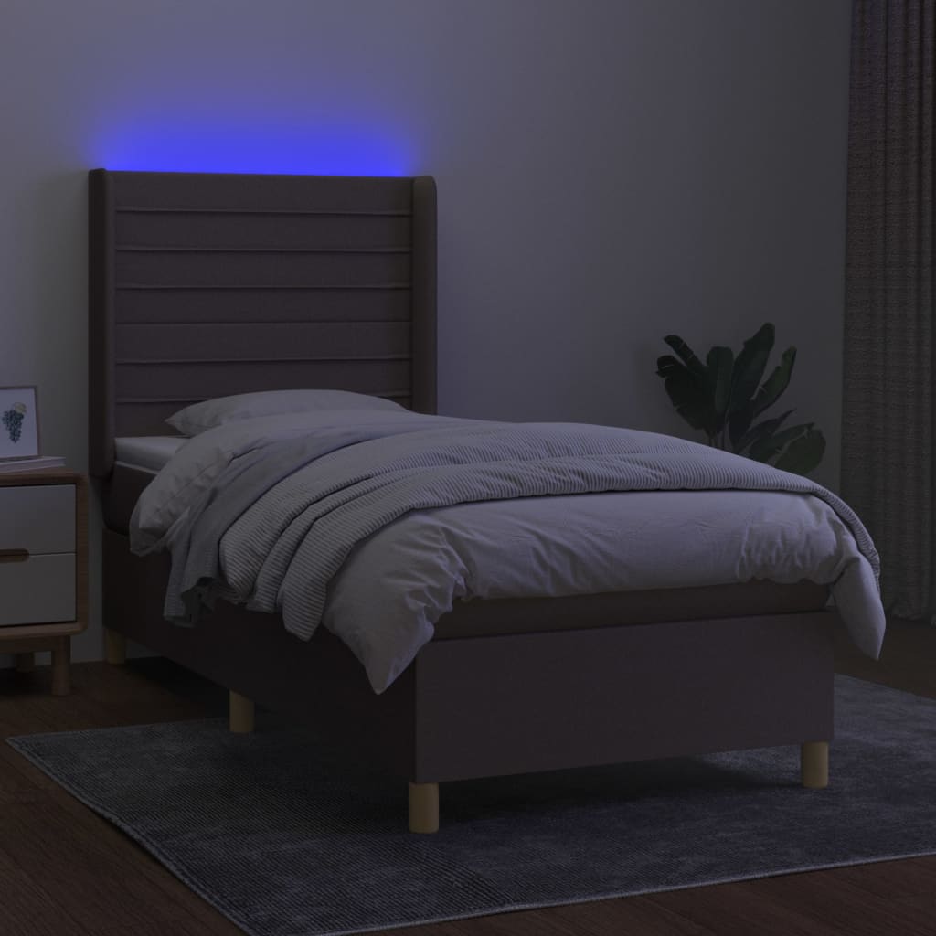 Letto a Molle con Materasso e LED Tortora 90x200 cm in Tessuto - homemem39